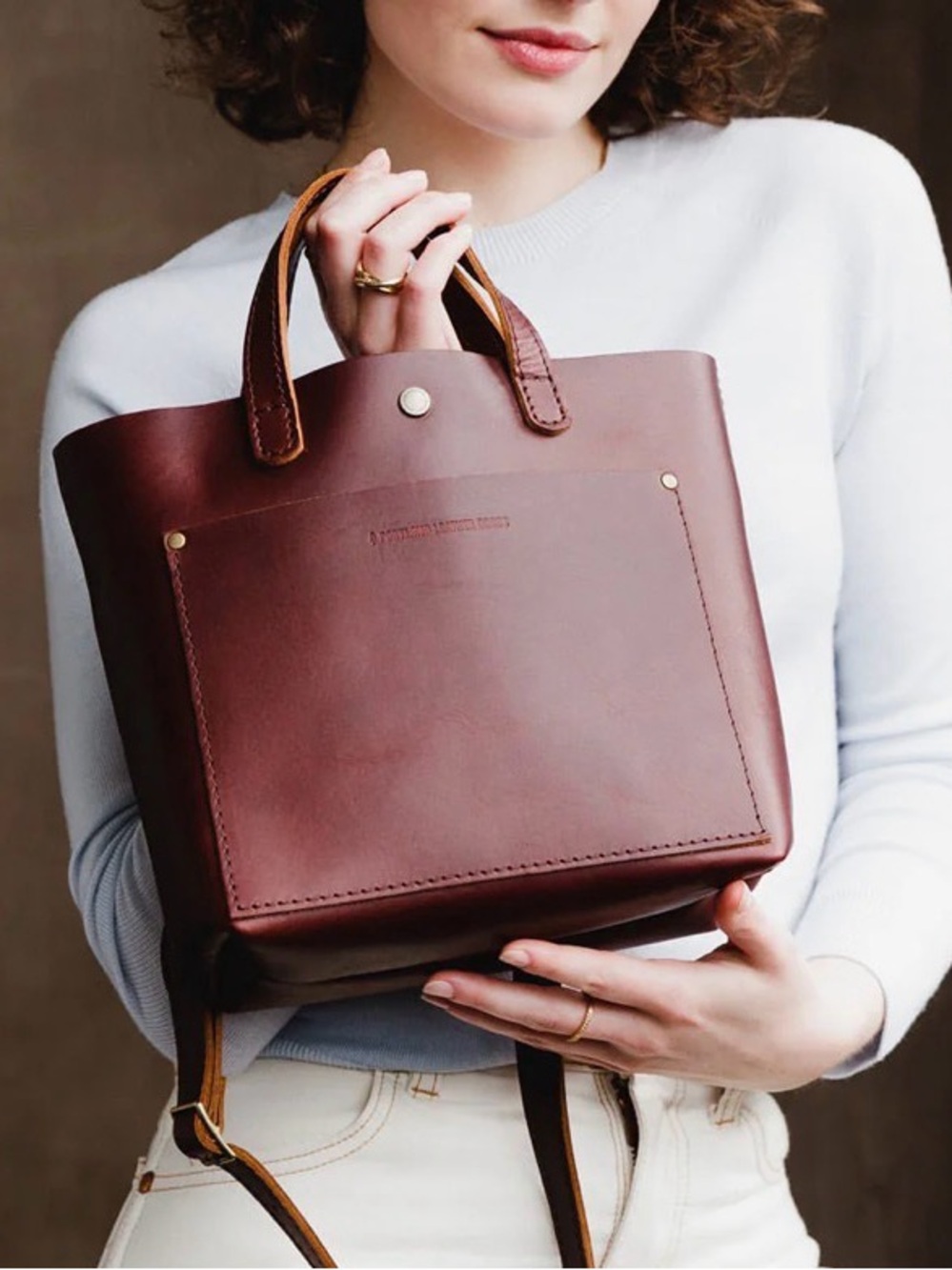 Portland Leather Crossbody Mini Tote w/ Zipper - Cognac